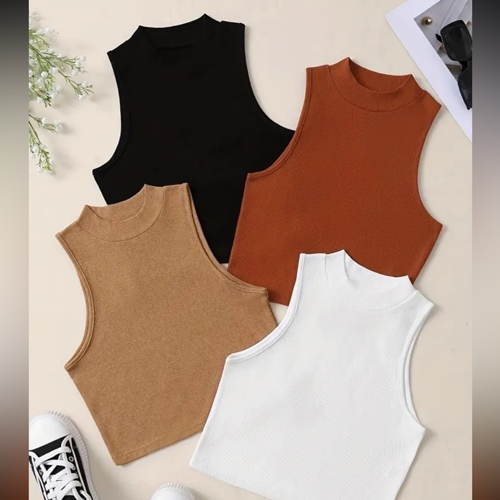 High neck crop tanks - set of 4 NWOT size Small women’s casual comfortable